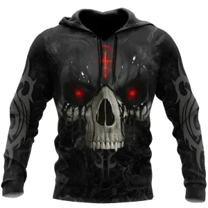 Black Skull Hoodie, 3D All Over Print Black Skeleton Hoodies