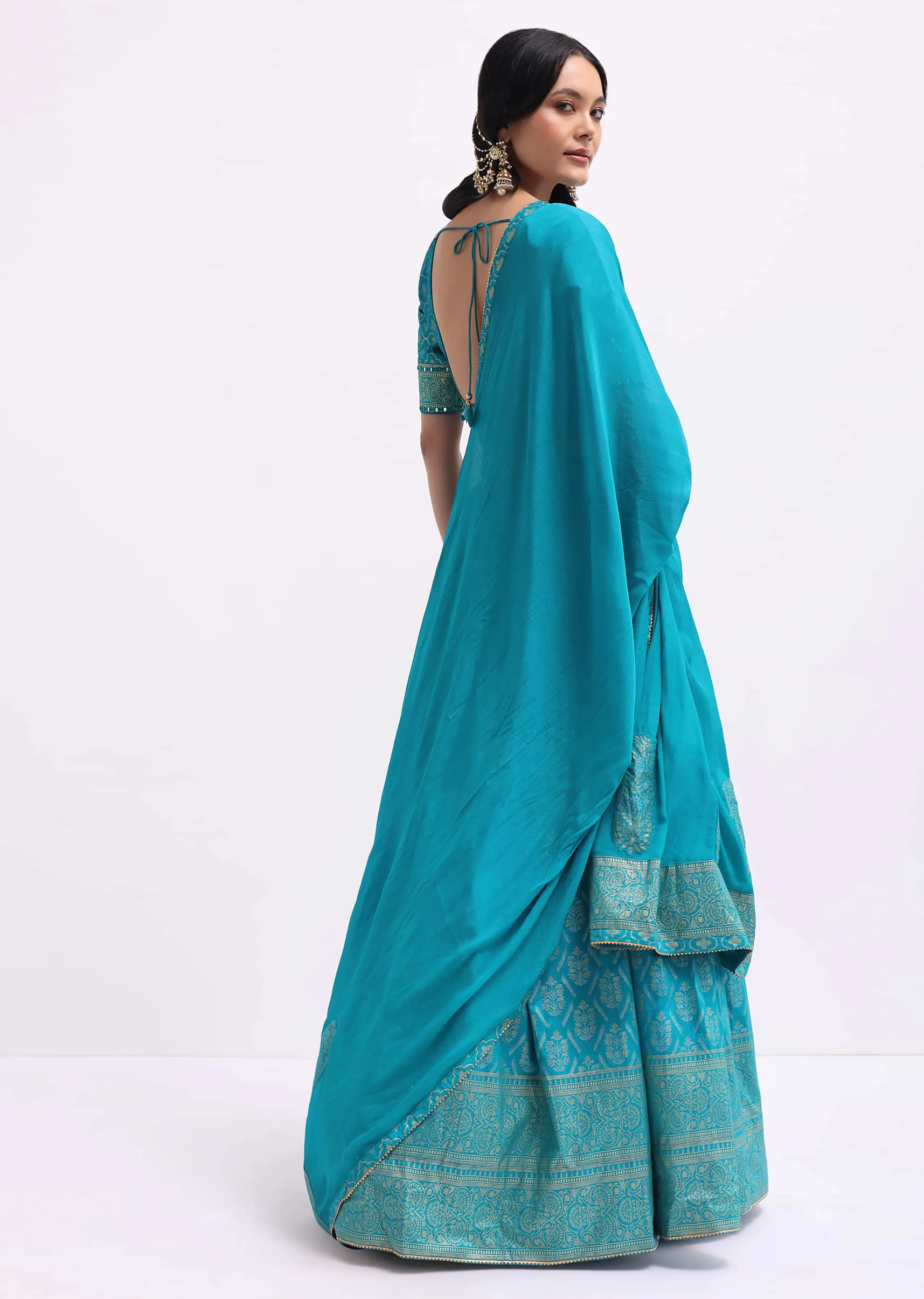 Blue Embroidered Silk Lehenga Choli Set