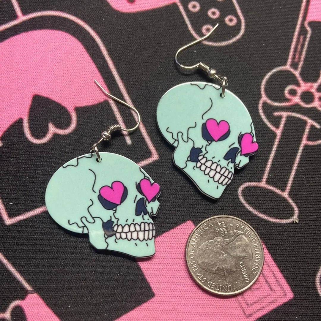 Blue Skull Heart Eyes Earrings