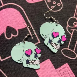 Blue Skull Heart Eyes Earrings