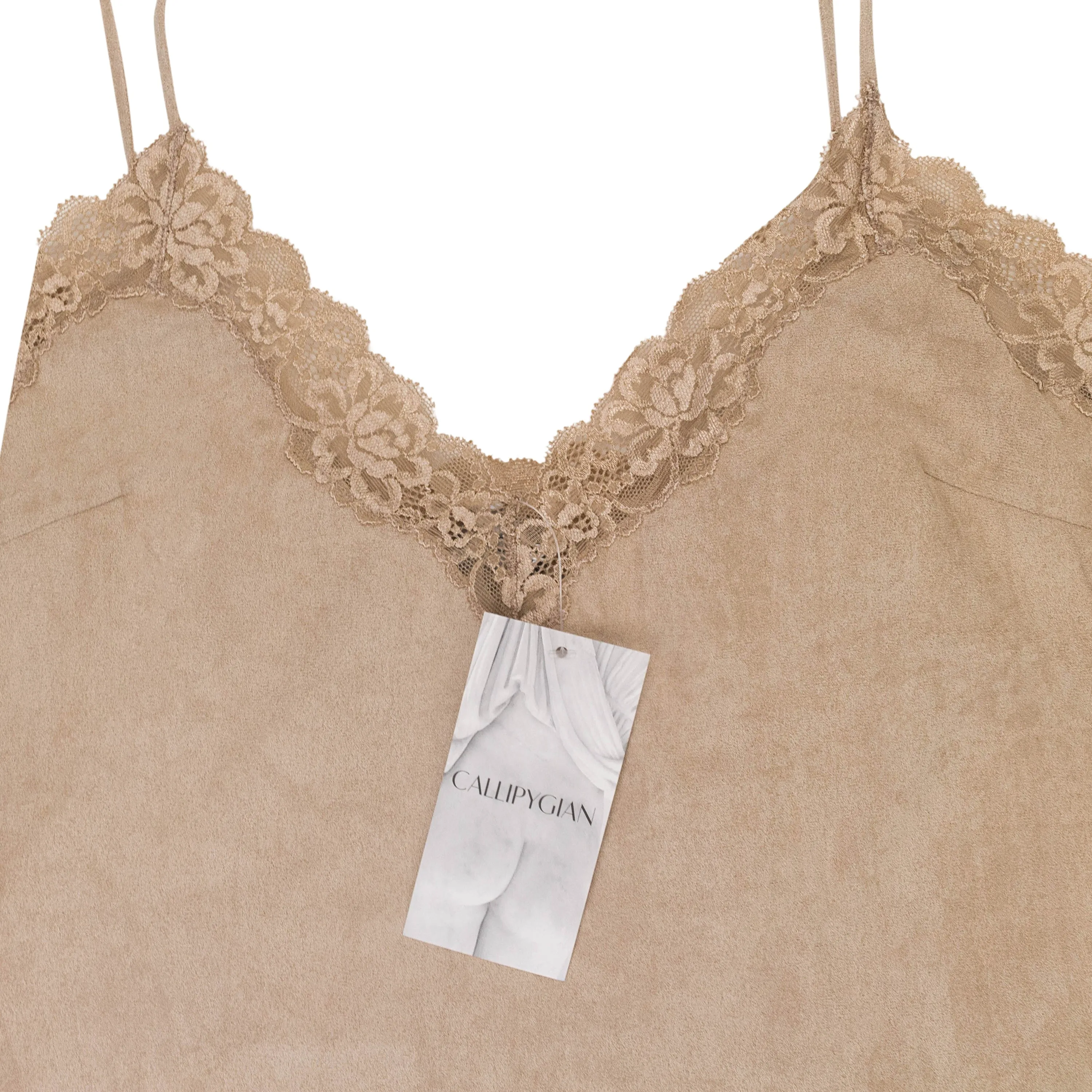 CALLIPYGIAN FAUX SUEDE BEIGE SLIP DRESS