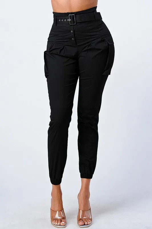 CHIC HIGH-WAISTED BELTED CARGO PANTS