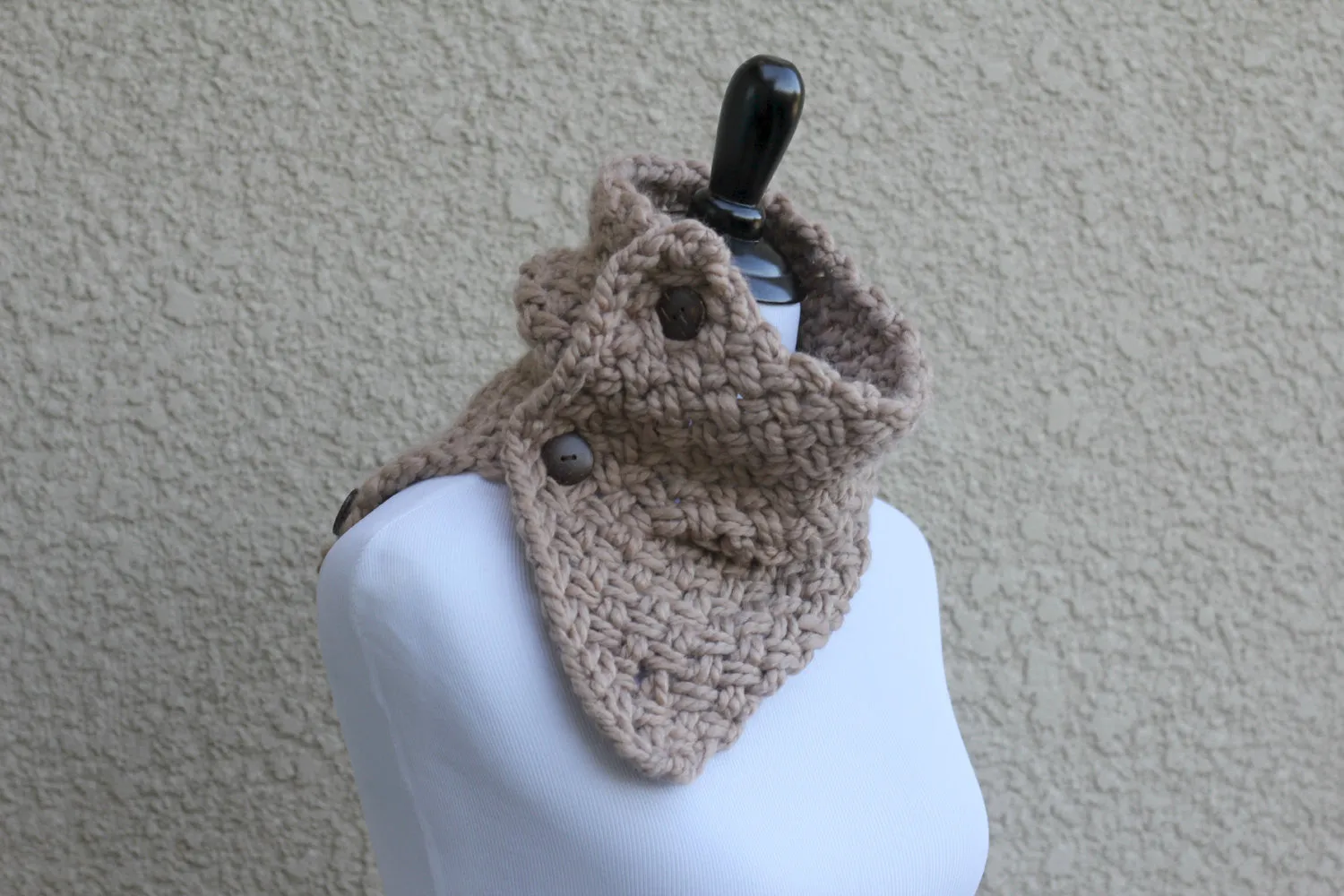 Chunky knit cowl in barley beige color, knit cowl