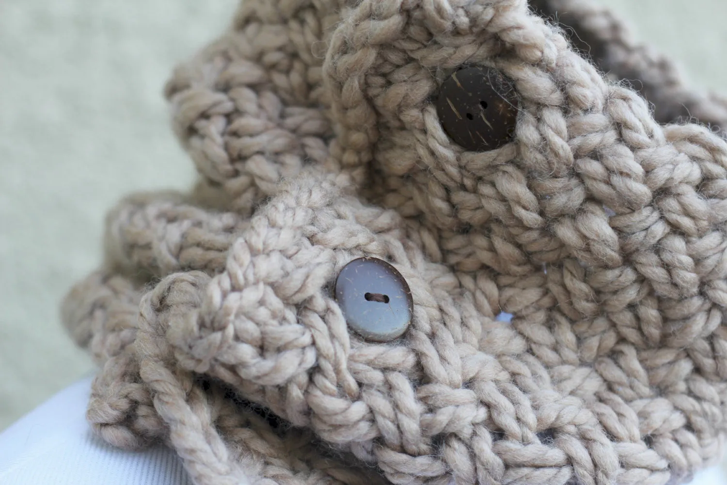 Chunky knit cowl in barley beige color, knit cowl