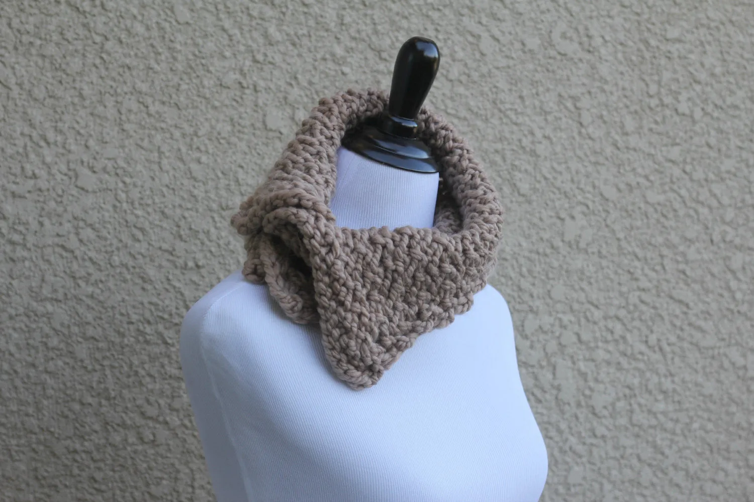 Chunky knit cowl in barley beige color, knit cowl
