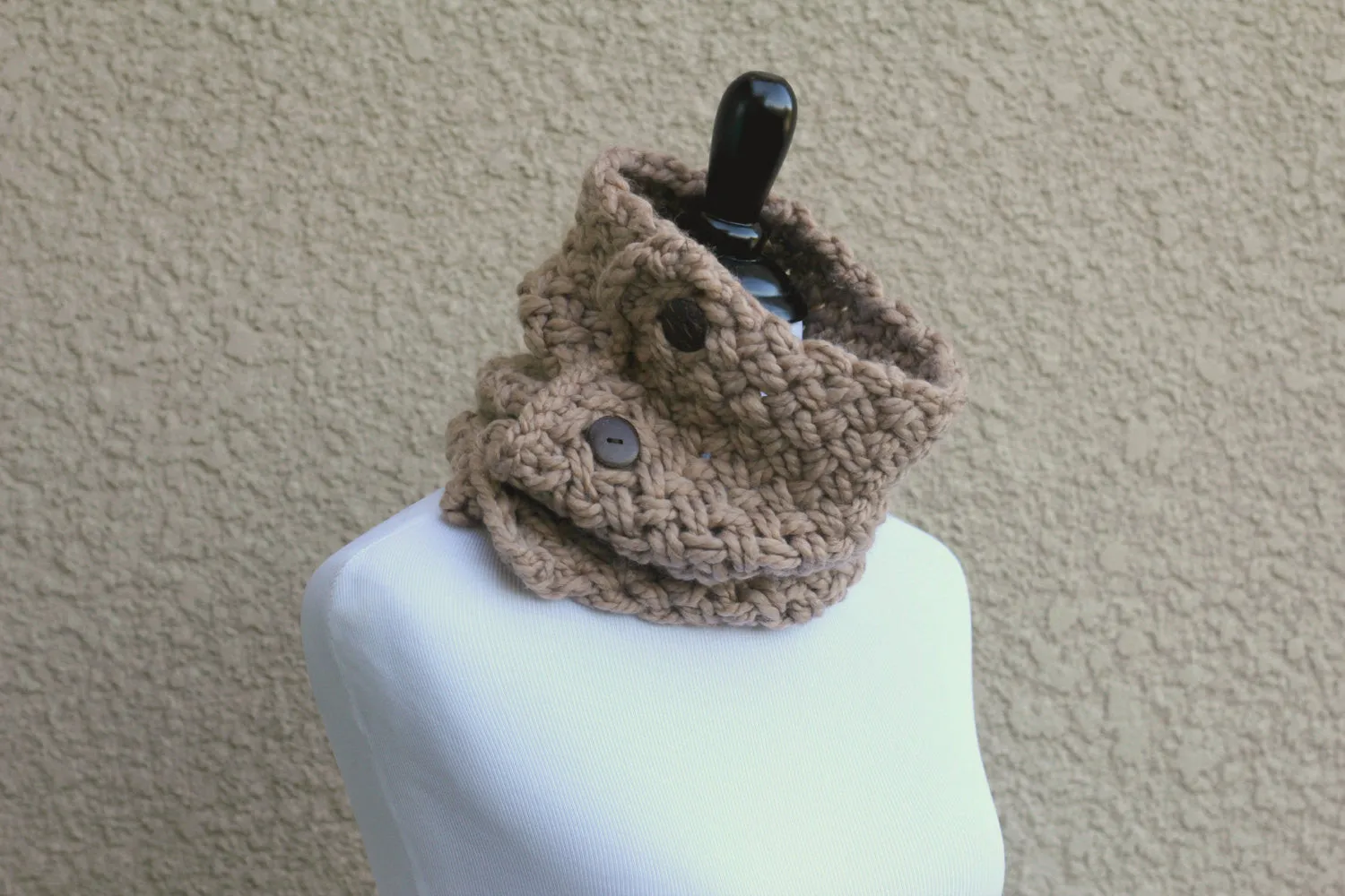 Chunky knit cowl in barley beige color, knit cowl