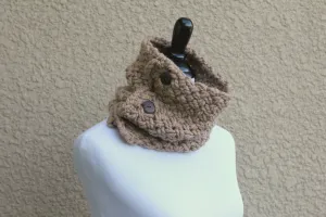Chunky knit cowl in barley beige color, knit cowl