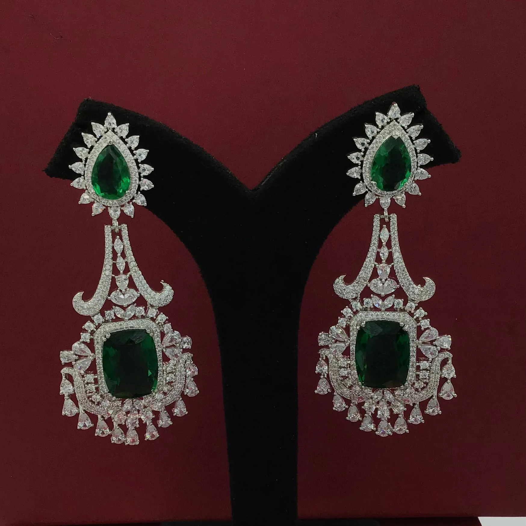 Green Silver Polish Zircon/AD Earring 6772-69