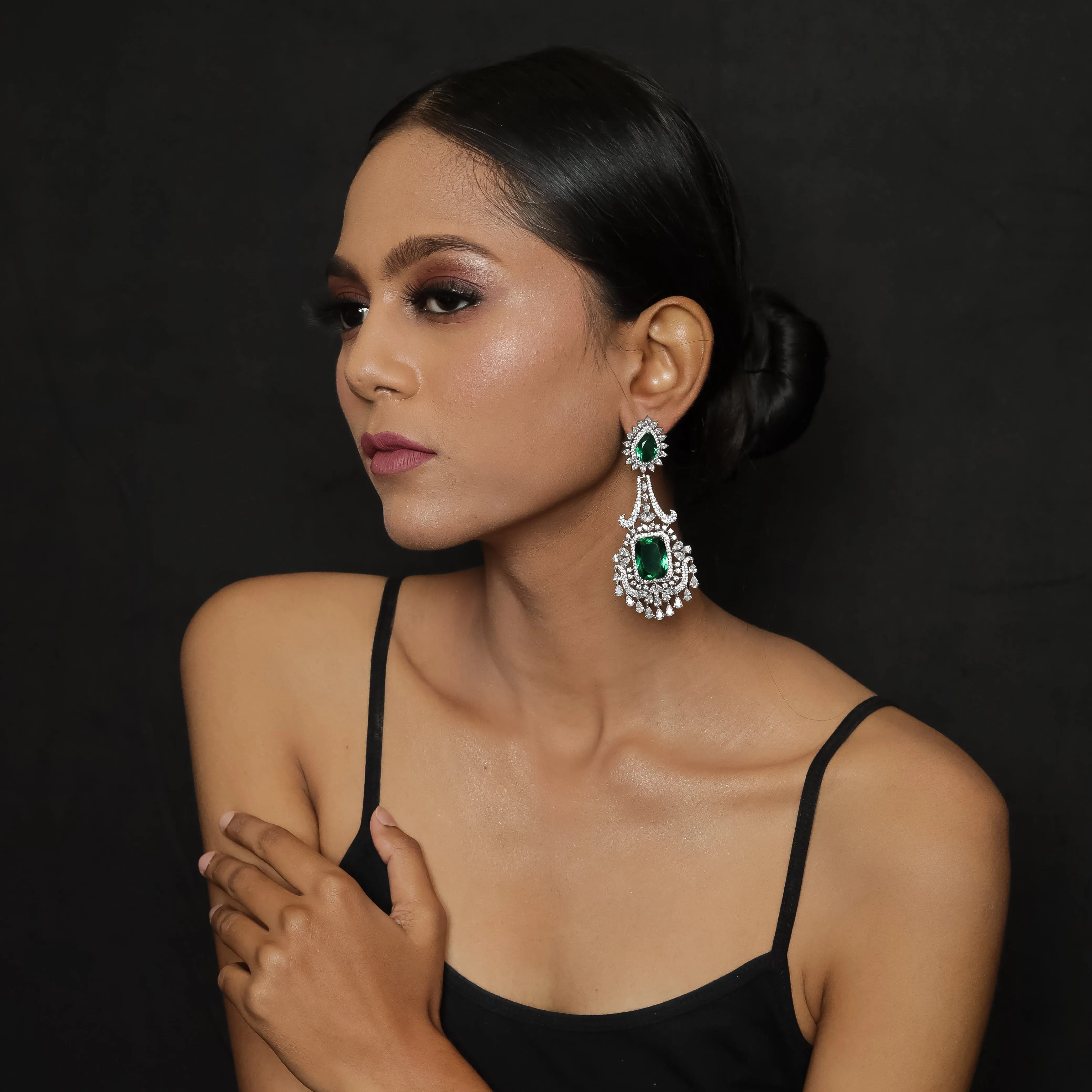 Green Silver Polish Zircon/AD Earring 6772-69