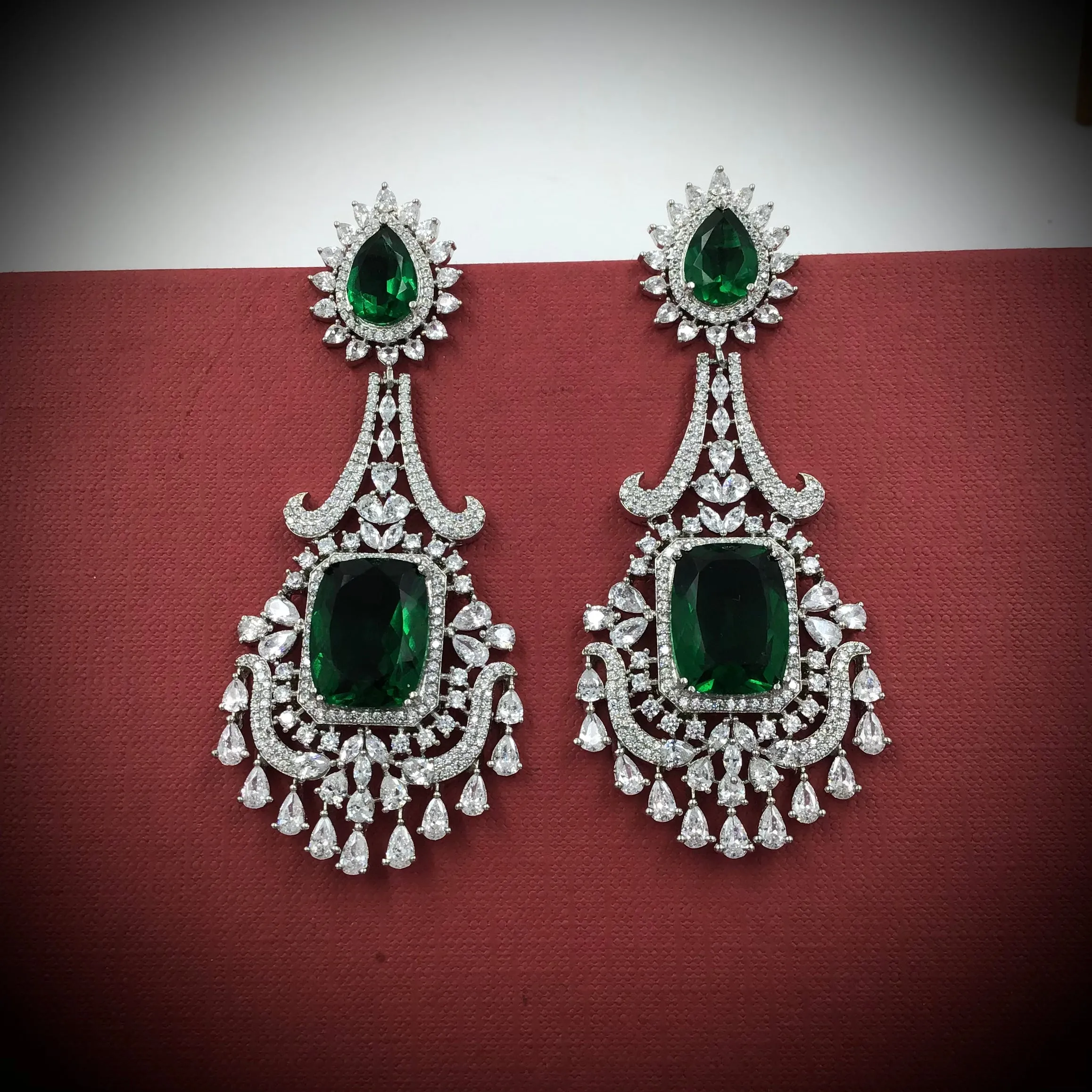 Green Silver Polish Zircon/AD Earring 6772-69