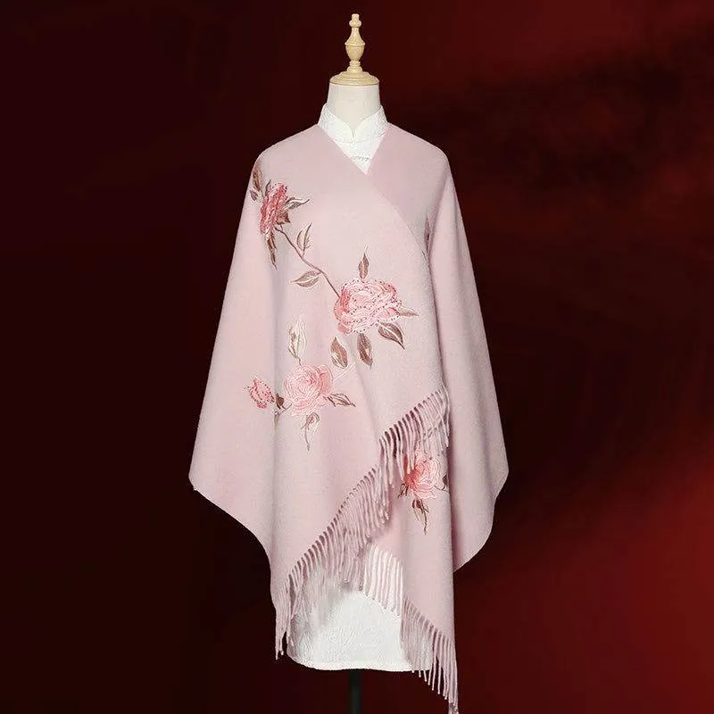 Handcrafted Su Embroidery Cashmere Scarf Luxury Gift Box 200x70cm
