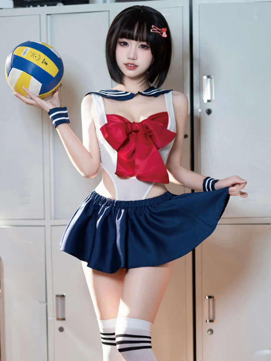 Japanese Preppy Crotchless Lingerie Set
