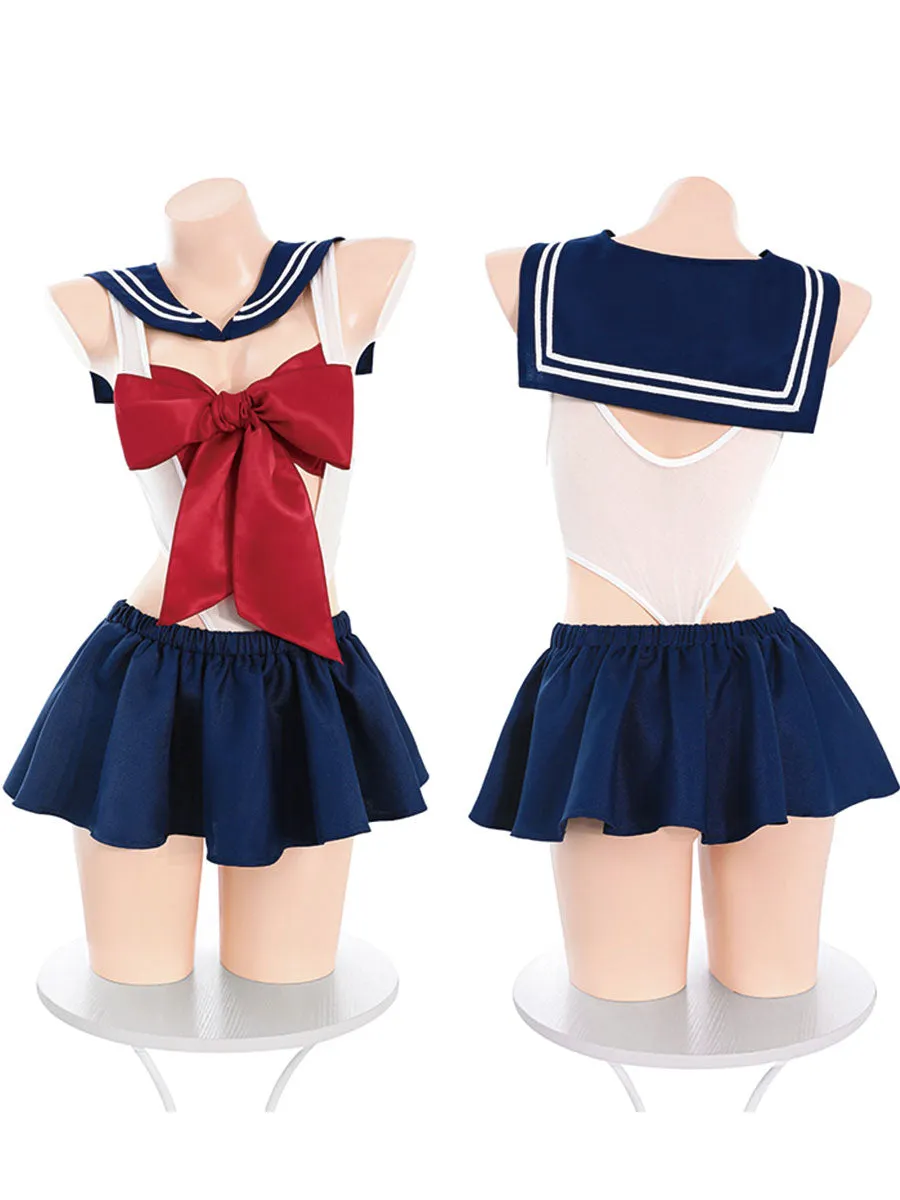 Japanese Preppy Crotchless Lingerie Set