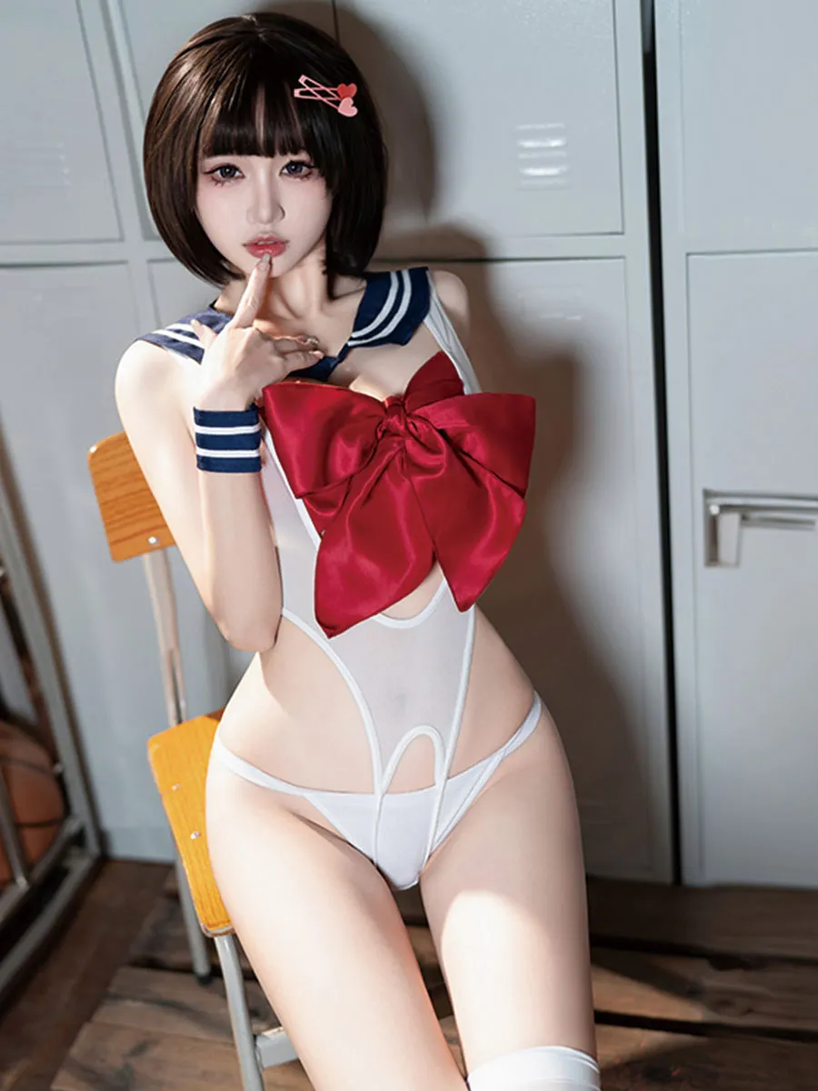 Japanese Preppy Crotchless Lingerie Set