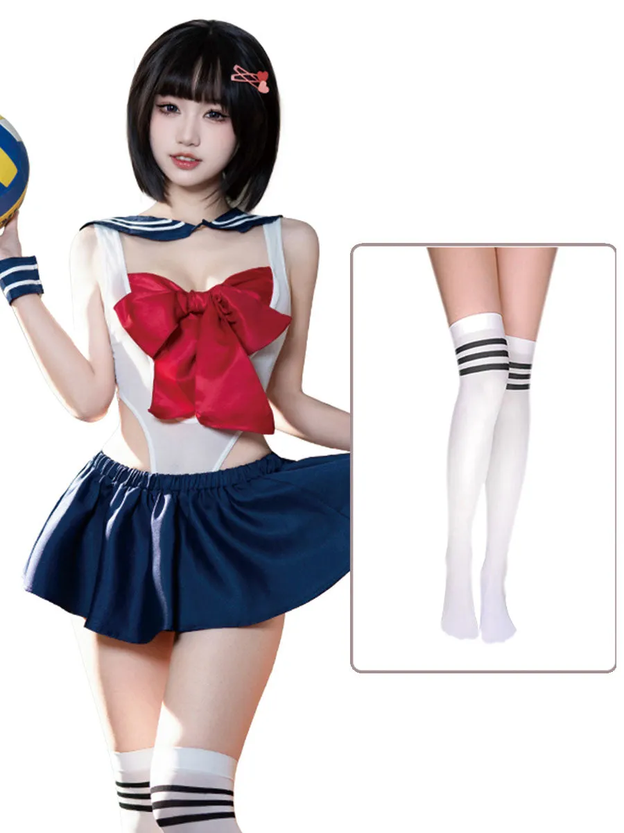 Japanese Preppy Crotchless Lingerie Set