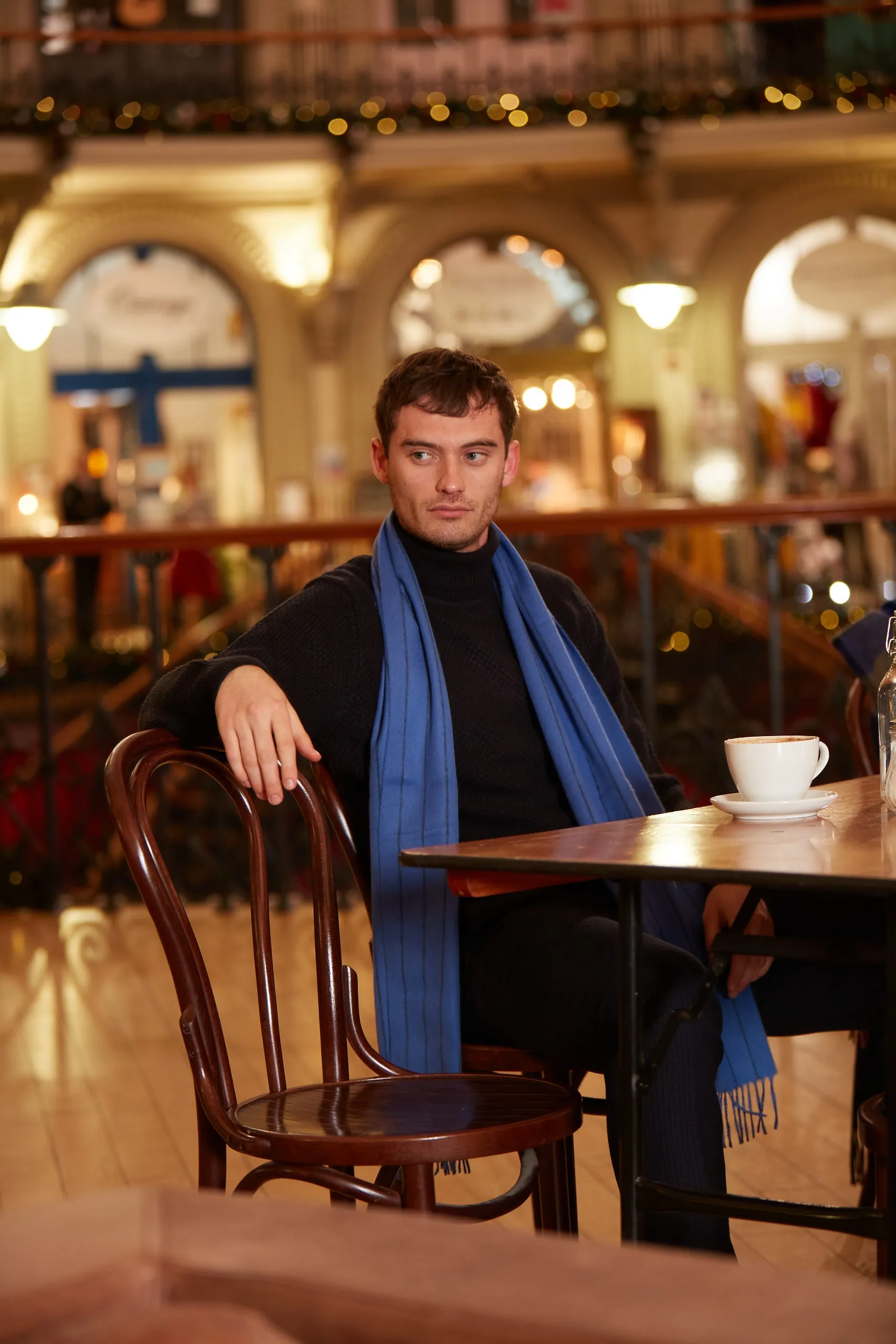 Joshua Ellis - Chalk Stripe Cashmere Scarf Sapphire