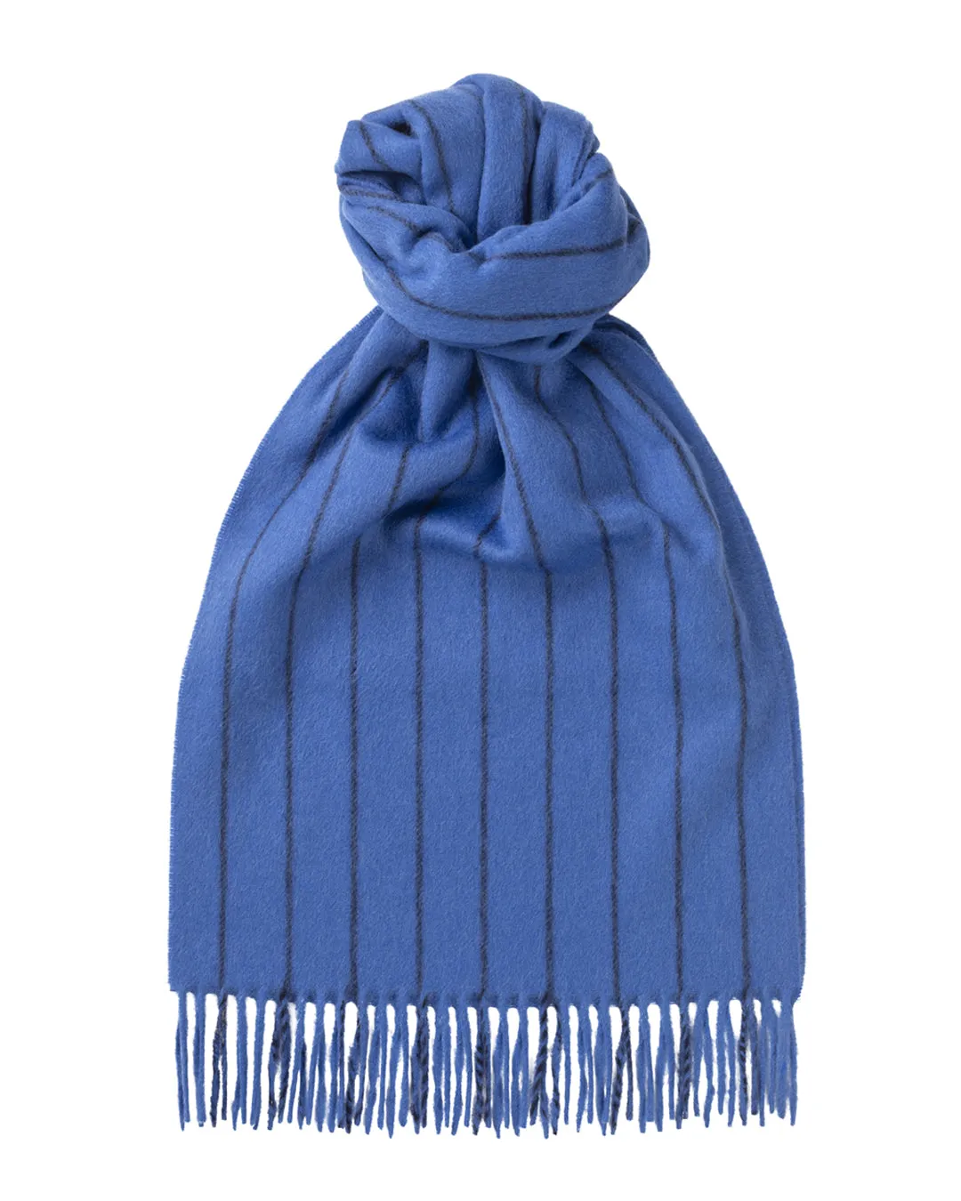 Joshua Ellis - Chalk Stripe Cashmere Scarf Sapphire