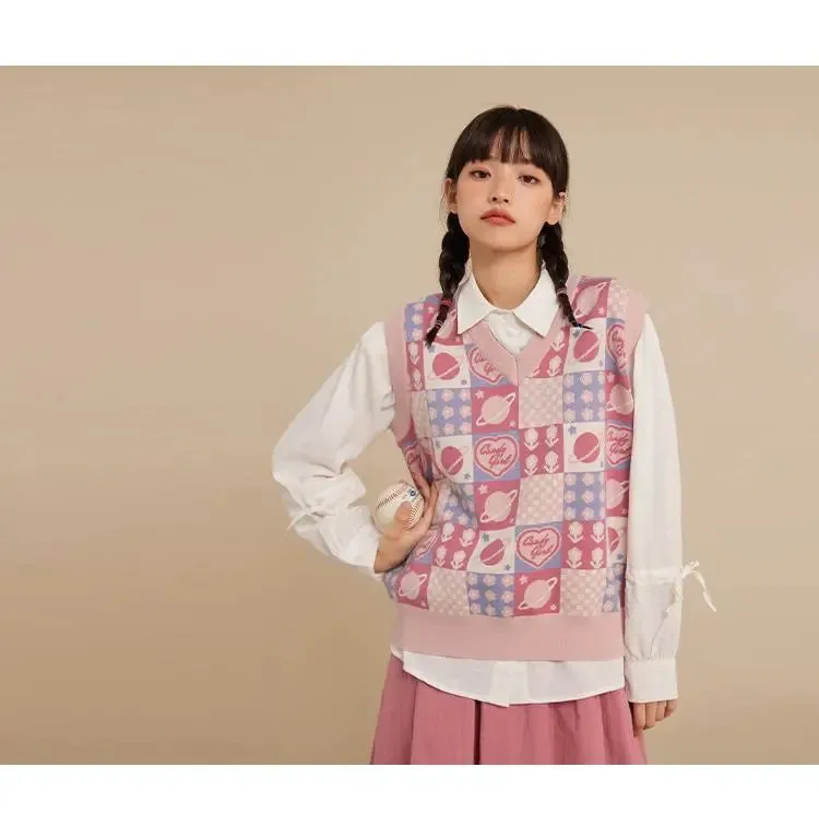 Kawaii Preppy Style Knitt Vest