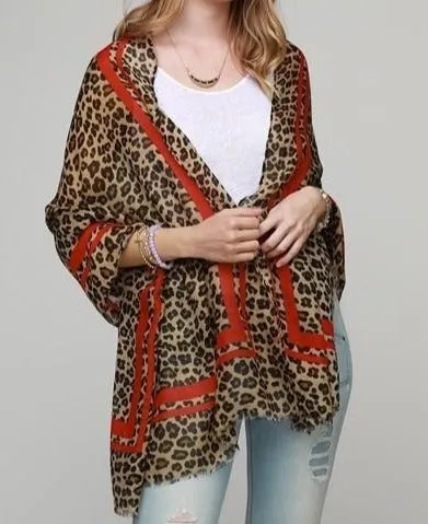 Leopard scarf with horizontal stripe accent