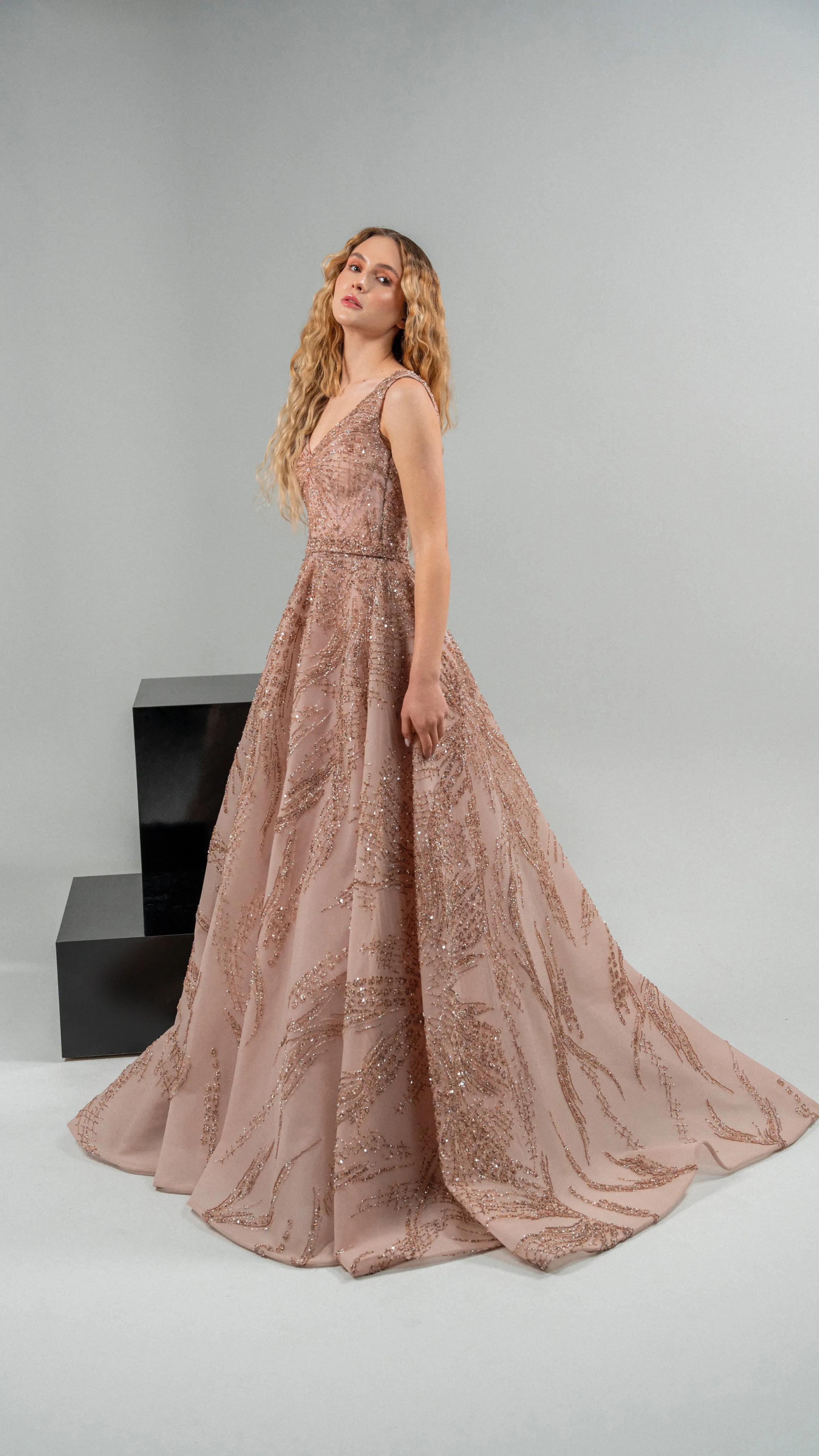 Long Exquisite Gown with a Voluminous Skirt