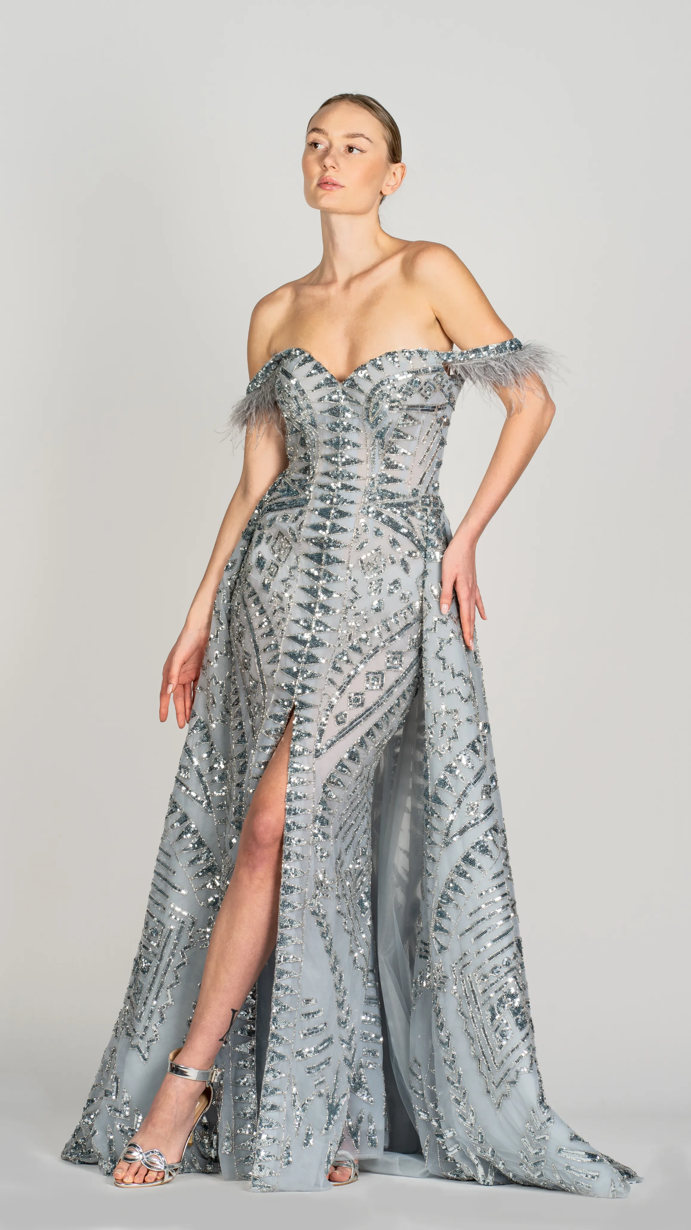 Long Exquisite Gown with Front Slit