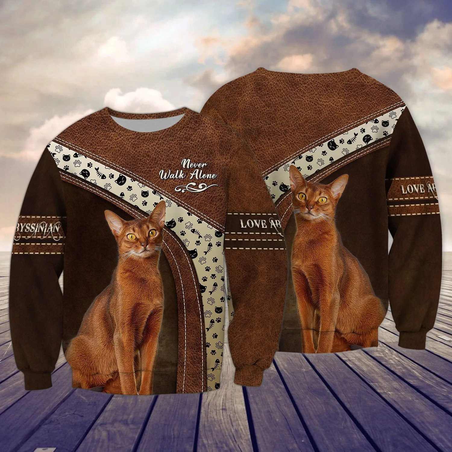 Love Abyssinian Cat Never Walk Alone 3D Full Print Multicolor Sweatshirt Christmas