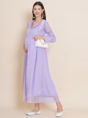 Maternity Solid Lavender Color Maxi Baby Shower Dress Maternity Solid Lavender Color Maxi Baby Shower Dress