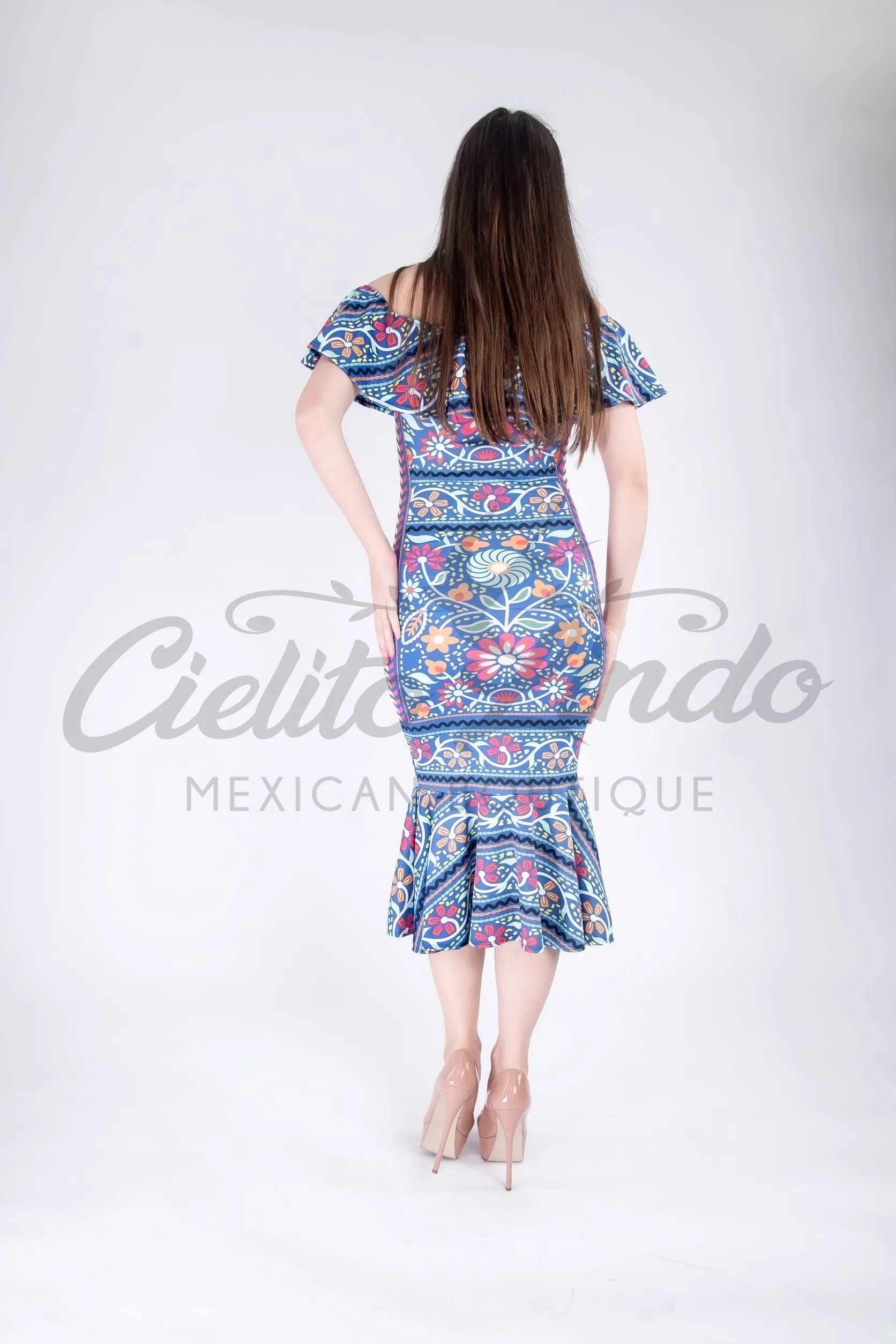 Mexican Fiesta Printed Maxi Dress Blue