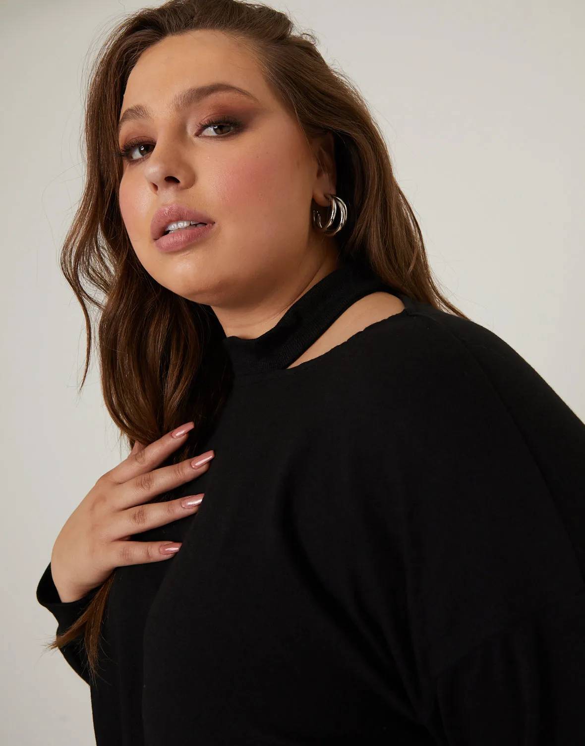 Plus Size Cinched Cold Shoulder Sweatshirt
