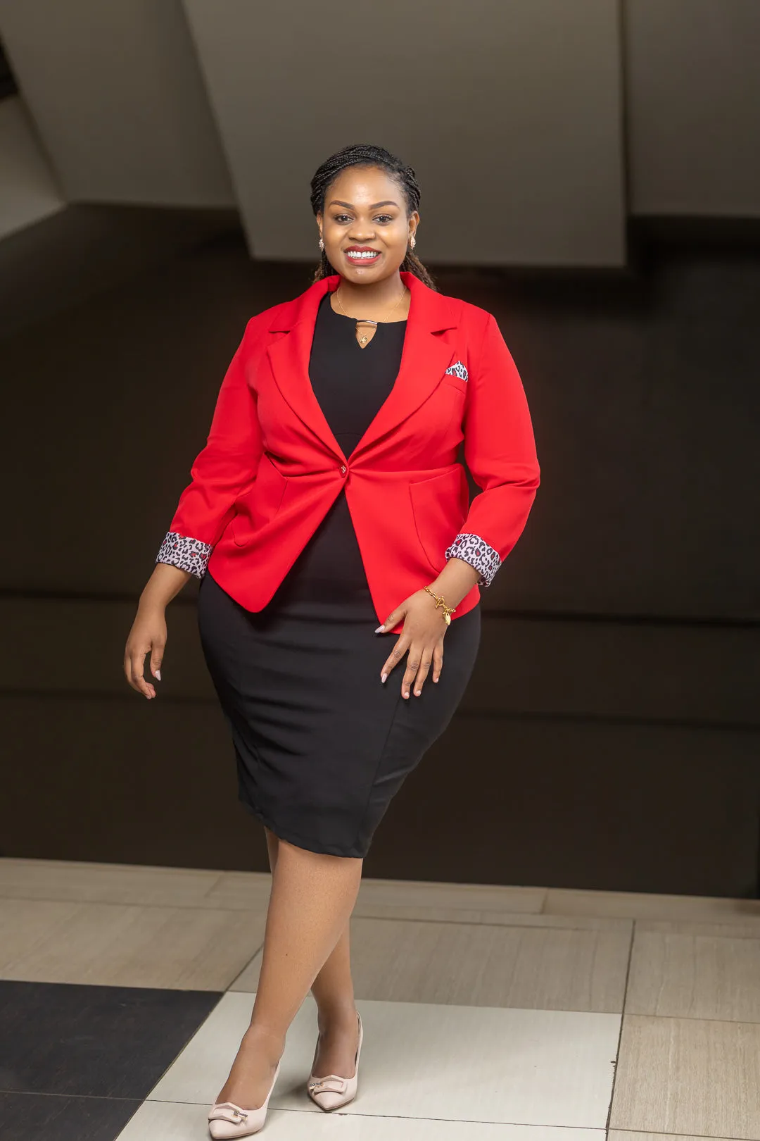 Red animal print handkerchief blazer