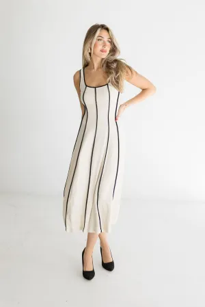 Samantha Sleeveless Contrast Linen Midi Dress Natural