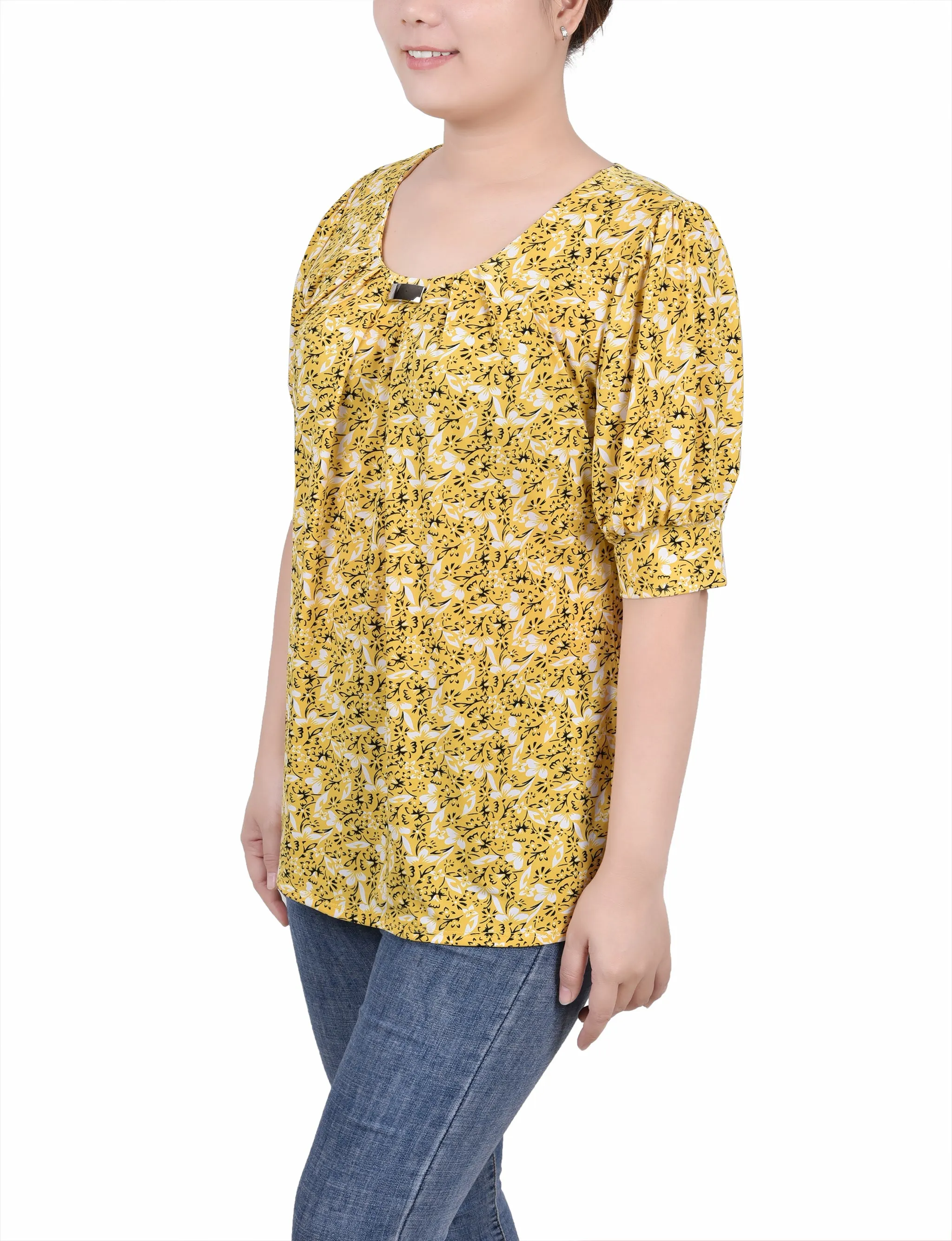 Short Sleeve Balloon Sleeve Top
