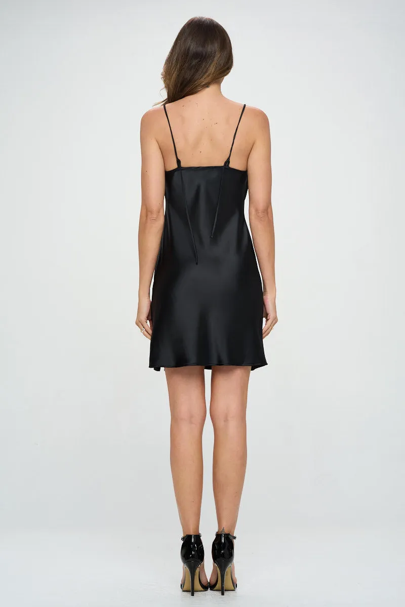 Solid Heavy Bias Cut Satin Slip Dress With Slit