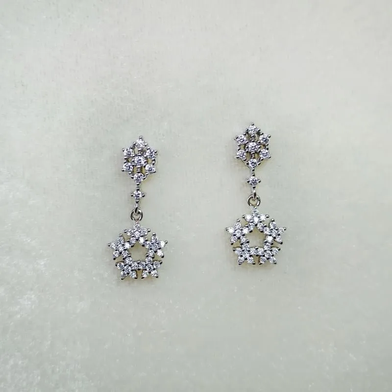 Stylish Snowflake Silver Drop Earrings