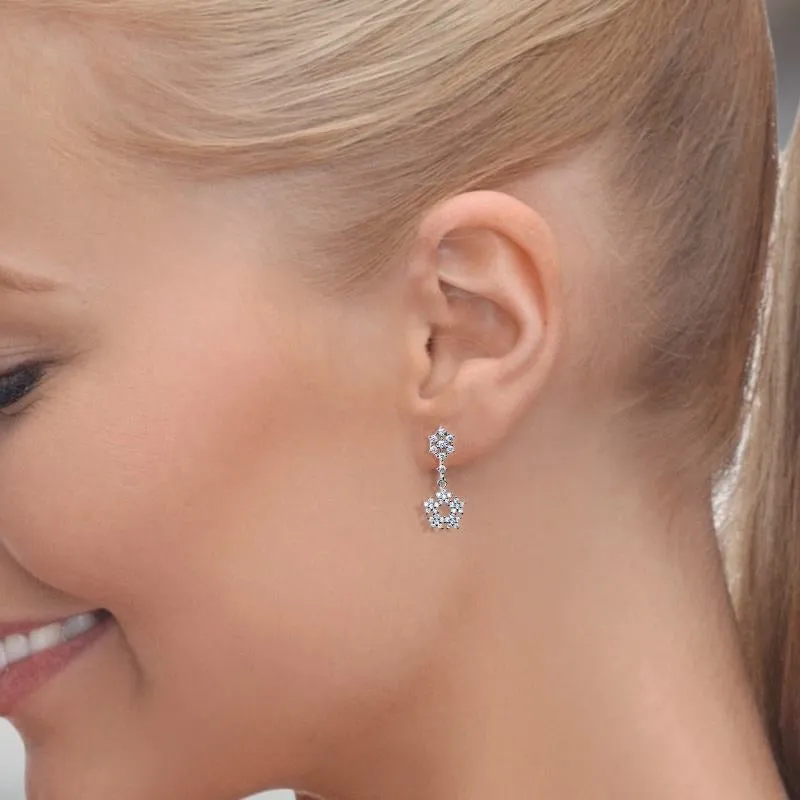 Stylish Snowflake Silver Drop Earrings