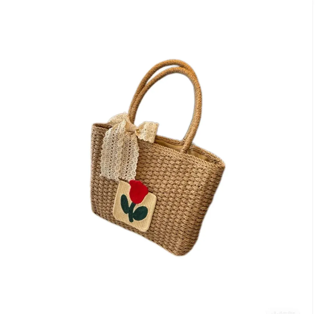 UAKISS  -  Grass Woven Bag Female Large Capacity Shoulder Package 2024 Holiday Beach Grass Bag Woven Vegetable Basket Tote Bucket Bag