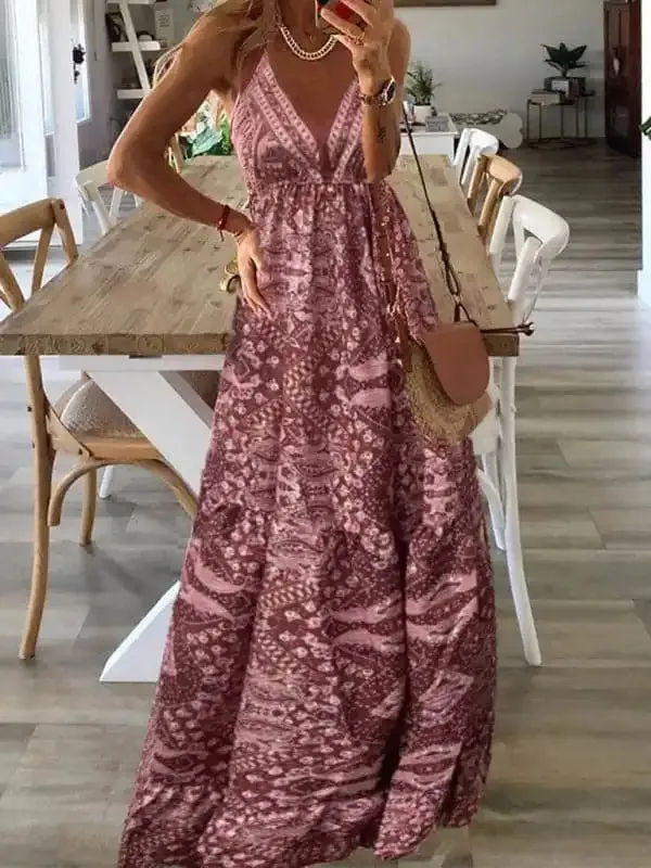 Women’s Sexy Slip Skirt Bohemian Print Dress