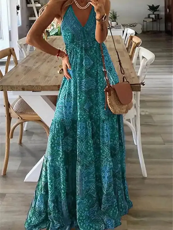 Women’s Sexy Slip Skirt Bohemian Print Dress
