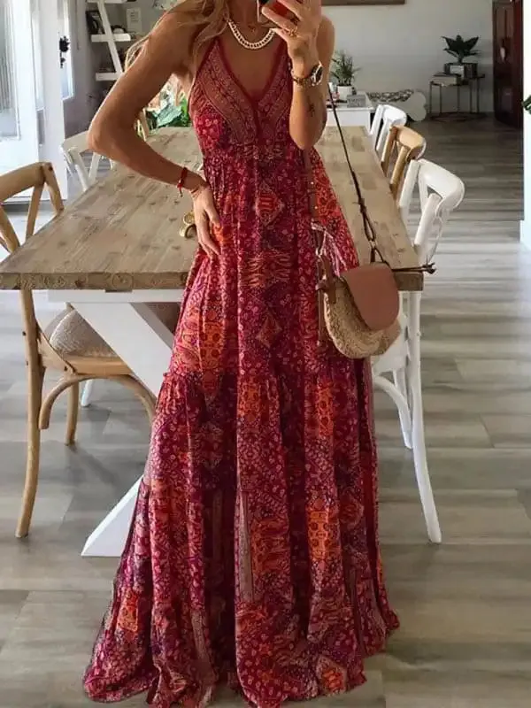 Women’s Sexy Slip Skirt Bohemian Print Dress