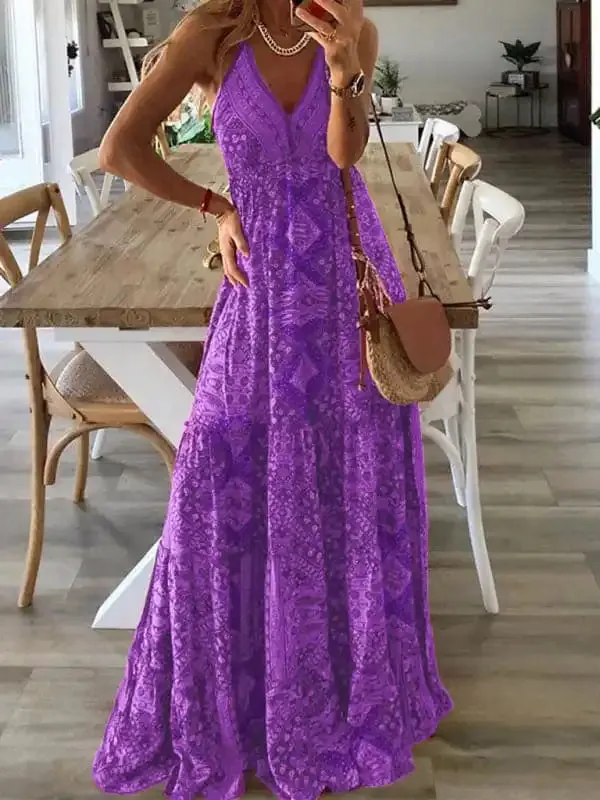 Women’s Sexy Slip Skirt Bohemian Print Dress