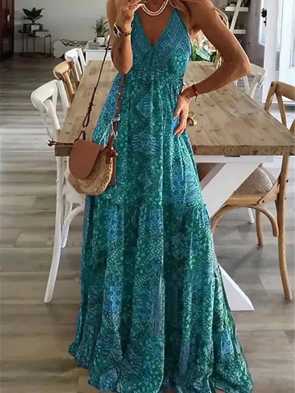 Women’s Sexy Slip Skirt Bohemian Print Dress