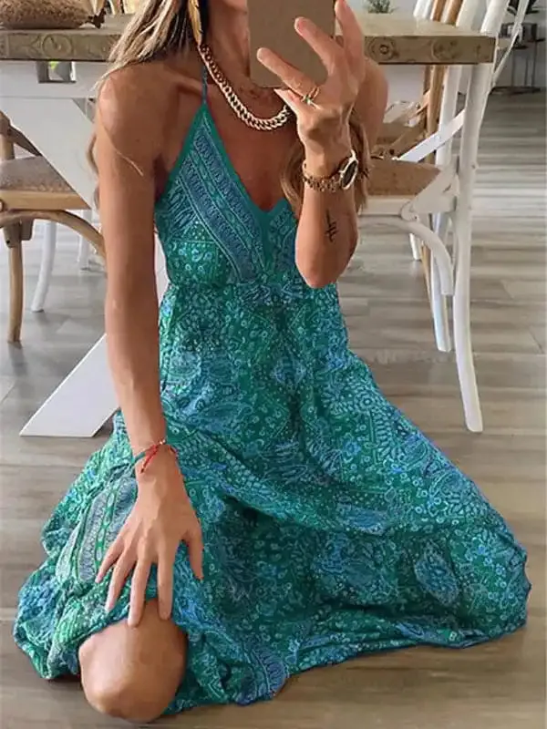 Women’s Sexy Slip Skirt Bohemian Print Dress