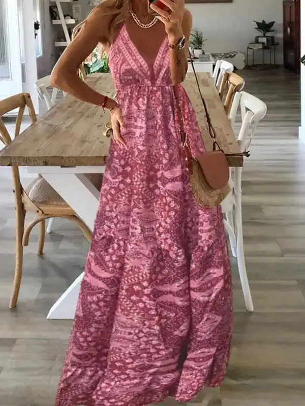 Women’s Sexy Slip Skirt Bohemian Print Dress