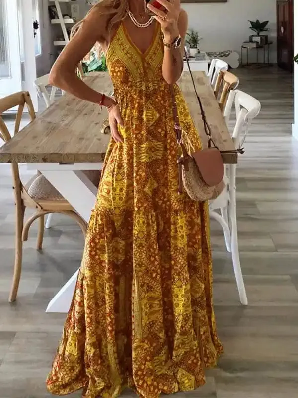 Women’s Sexy Slip Skirt Bohemian Print Dress